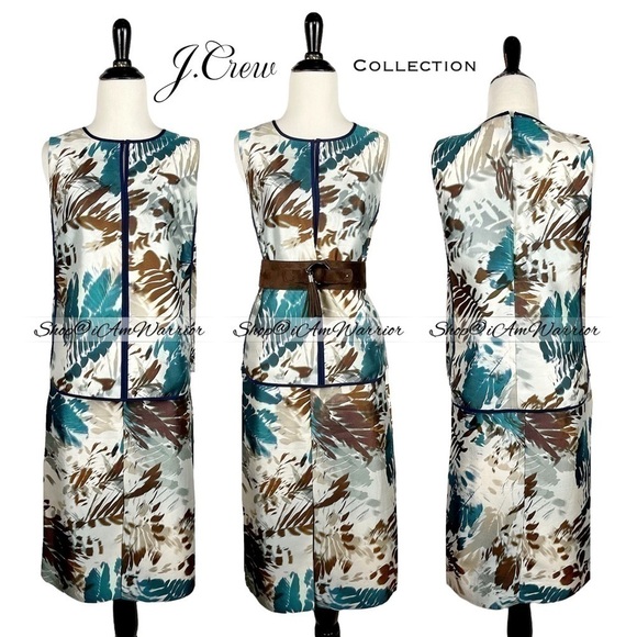 J.Crew Collection rare 2pc silk blend abstract foliage print top+midi skirt - Picture 6 of 16